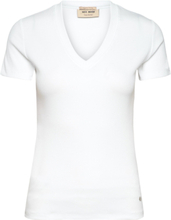 "Mmnicole V-Ss Rib Tee Tops T-shirts & Tops Short-sleeved White MOS MOSH"
