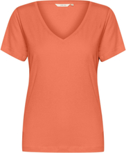Crnaia Deep V-Neck T-Shirt Tops T-shirts & Tops Short-sleeved Coral Cream