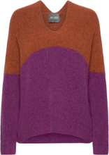 "Mmthora V-Neck Block Knit Tops Knitwear Jumpers Purple MOS MOSH"