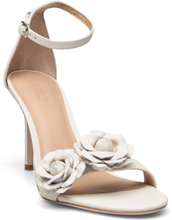 Allie Floral-Trim Nappa Leather Sandal Sandal Med Hæl White Lauren Ralph Lauren