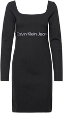 Logo Elastic Milano Dress Knælang Kjole Black Calvin Klein Jeans