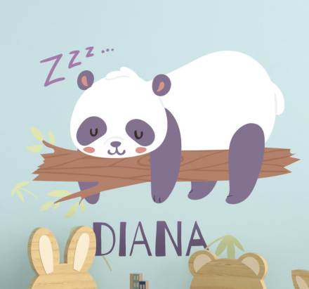 Wilde dieren stickers panda slapend met naam