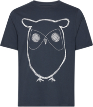 "Regular Big Owl Front Print T-Shirt Tops T-Kortærmet Skjorte Blue Knowledge Cotton Apparel"