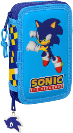 Dubbelt pennfodral Sonic Speed Blå 12.5 x 19.5 x 4 cm