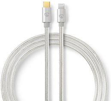 Nedis USB-kabel | USB 2.0 | Apple Lightning, 8-stifts | USB-C- Hane | 18 W | 480 Mbps | Guldplaterad | 2.00 m | Rund | Flätad / Nylon | Aluminium | Kartong med täckt fönster