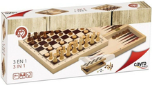 Set med 3 Brädspel Cayro 648 Trä 29 x 29 cm 3 i 1 Schack Backgamon Ladies