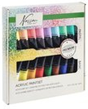 Akrylfärg i ask : 18 färger x 36 ml, basfärger och pastellfärger