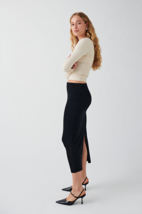 Gina Tricot - Low waist knit skirt - kjolar - Black - S - Female