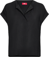 Women Blouses Woven Short Sleeve Blouses Short-sleeved Svart Esprit Collection*Betinget Tilbud