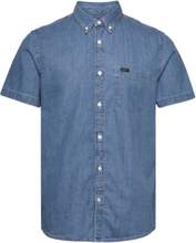 Lee Button Down Ss Tops Shirts Short-sleeved Blue Lee Jeans