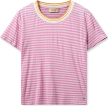 "Mmphila O-Ss Stripe Tee T-shirt Top Pink MOS MOSH"