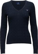 "Stretch Cotton Cable V-Neck Tops Knitwear Jumpers Navy GANT"