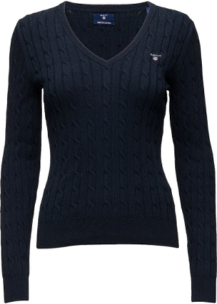 Stretch Cotton Cable V-Neck Tops Knitwear Jumpers Navy GANT