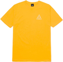 HUF Essentials Triple Triangle Herren T-Shirt aus Baumwolle Rundhals-Shirt mit Logo-Print auf Brust und Rücken TS01751 Gelb