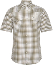 Ss Western Shirt Tops Shirts Short-sleeved Khaki Green Wrangler