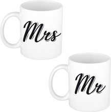 Mrs and Mr bruiloft / bruidspaar cadeau koffiemok / theebeker wit 300 ml