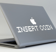 Sticker laptop tekst insert coin