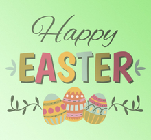 Sticker tekst Happy Easter met paaseieren