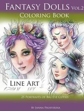 Fantasy Dolls Vol.2 Coloring Book Line Art: 25 Portraits of Big Eye Cuties