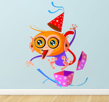Sticker verrassing gekke feest aap met feestmuts