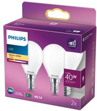 Philips: 2-pack LED E14 Klot 4,3W (40W) Frost 470lm