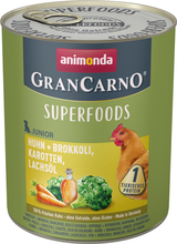 Sparpaket Animonda GranCarno Junior Superfoods 24 x 800 g - Huhn + Brokkoli, Karotten, Lachsöl