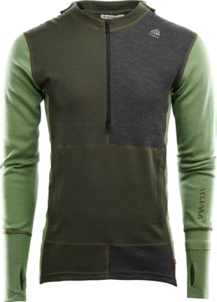 Aclima WarmWool Hoodsweater with Zip Man Olive Night / Dill / Marengo Undertøy overdel XL
