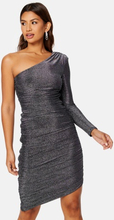 Goddiva One Shoulder Glitter Mini Dress Black/Silver XS (UK8)