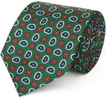 Cravatta su misura, Lanieri, Verde floreale blu e arancio in twill di Seta, Quattro Stagioni | Lanieri