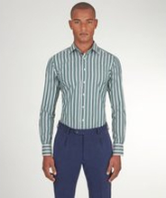 Camicia da uomo su misura, Testa, Verde e Bianca a Righe in Popeline di Cotone, Quattro Stagioni | Lanieri