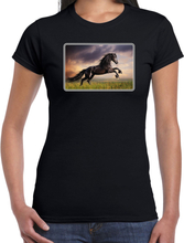 Dieren t-shirt met paarden foto zwart voor dames - paard cadeau shirt