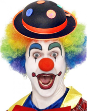 Clown verkleed set gekleurde pruik met bolhoed zwart met stippen
