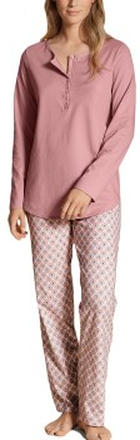 Calida Lovely Nights Pyjama Button Tab Rosa Mønster bomuld Large Dame