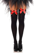 Nylon Thigh Highs With Bow Black/Red O/S Strumpbyxor