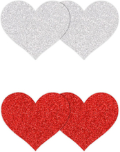 Pretty Pasties Glitter Hearts Red Silver 2 Pair Nipple covers