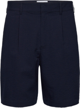 Linton Pleat Short Seersucker Navy Shorts Chinos Shorts Navy Wax London