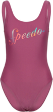 Womens Logo Deep U-Back Sport Swimsuits Pink Speedo