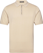 Zip Neck Ss Polo Tops Knitwear Short Sleeve Knitted Polos Beige French Connection