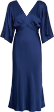 Juno V-Neck Satin Midi Dress Designers Knee-length & Midi Blue Malina