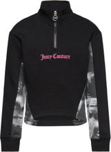 Marbel Print Panel Quarter Zip Funnel Bb Tops Sweatshirts & Hoodies Sweatshirts Black Juicy Couture