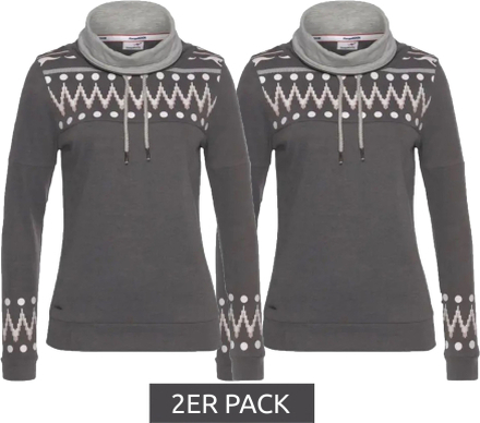 2er Pack KangaROOS Damen Rollkragen-Pullover mit Kordelzug Baumwoll-Shirt 90380311 Grau