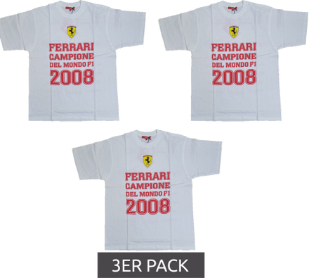 3er Pack ferrari Herren Baumwoll-Shirt F-Weltmeister 2008 T-Shirt mit ferrari Auto Modellen 270012752 WHT Weiß