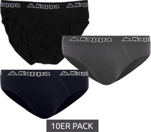 10er Pack Kappa Herren Slip mit Baumwoll-Stretch Unterwäsche mit Logobund Unterhose 711167 Schwarz, Blau oder Grau