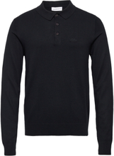Long Sleeve Knitted Poloshirt Tops Knitwear Long Sleeve Knitted Polos Black Lindbergh