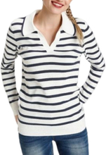 KangaROOS Damen Pullover modischer Feinstrick-Pullover mit V-Ausschnitt 72878349 Weiß/Blau