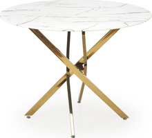 Raymond matbord Ø100 cm - Vit marmor/guld