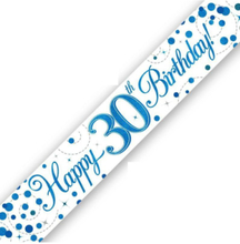 2,7 Meter Hvit og Blå "Happy 30th Birthday" Holografisk Banner
