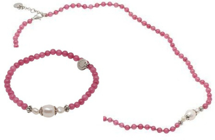 Pearls for Girls halsband och armband, set rosa