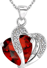 Halsband "Twin Hearts" med Cubic Zirconia och i 925 Sterling Silverplätering -Röd