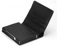 Korthållare med smart automatisk funktion i läder - Carbon Black -med rfid blockering!